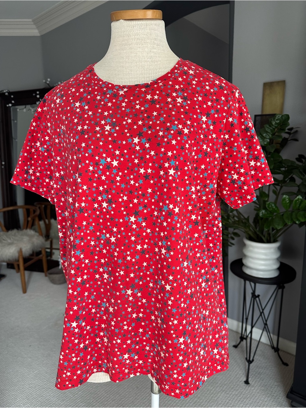 Lands' End Star-Print Red Short Sleeve Tee size XL
